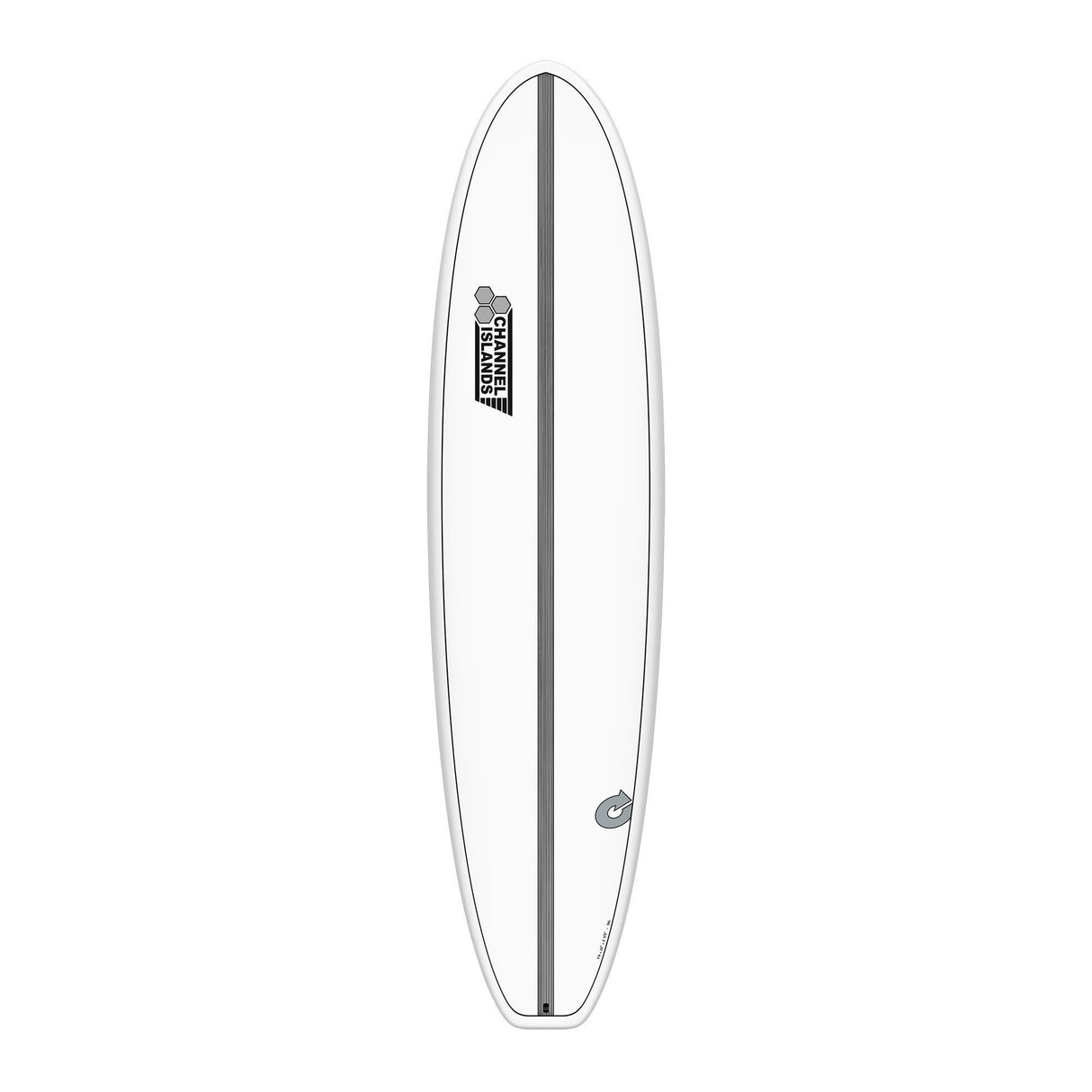 Channel Islands X-lite Chancho Surfboard, weiß mit grauem Mittelstreifen, Draufsicht