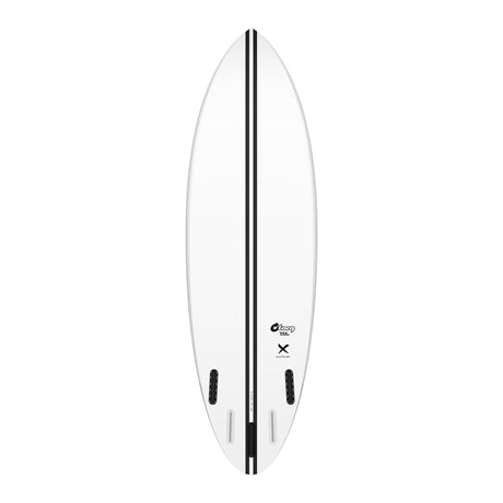 Torq TEC Multiplier Surfboard in Weiß mit schwarzem Mittelstreifen, Draufsicht