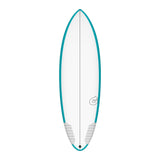 Torq TEC Multiplier Surfboard mit Teal-Kante, weiße Oberseite, grauer Bereich am Tail, Draufsicht