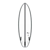Torq TEC PG-R Surfboard, schwarze und weiße Shortboard-Form, Draufsicht auf weißem Hintergrund