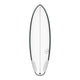 Torq TEC PG-R Surfboard, weiß mit dunkelgrauem Rail, Draufsicht, kompaktes Fish-Design mit Griptape im Fußbereich