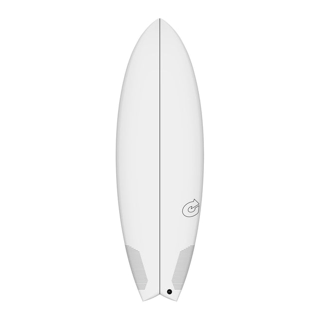 Torq TEC Summer Fish Surfboard weiß mit Fish-Form und Twin-Fin-Setup, Draufsicht