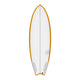 Torq TEC Summer Fish Surfboard, weiß mit orangefarbenem Rail, Fischform, Draufsicht