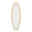 Torq TEC Summer Fish Surfboard, weiß mit orangefarbenem Rail, Fischform, Draufsicht