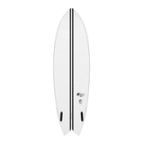 Torq TEC Twin Fish Surfboard, weiß mit schwarzem Mittelstreifen, Draufsicht
