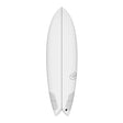 Torq TEC Twin Fish Surfboard weiß, Draufsicht mit Doppelflossen-Design und Torq-Logo