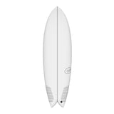 Torq TEC Twin Fish Surfboard weiß, Draufsicht mit Doppelflossen-Design und Torq-Logo