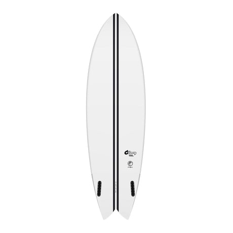 Torq TEC Twin Fish Surfboard weiß mit schwarzem Mittelstreifen, Draufsicht