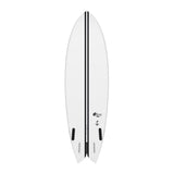 Torq TEC BigBoy Fish Surfboard, weiß mit schwarzem Streifen, Fischform, Draufsicht