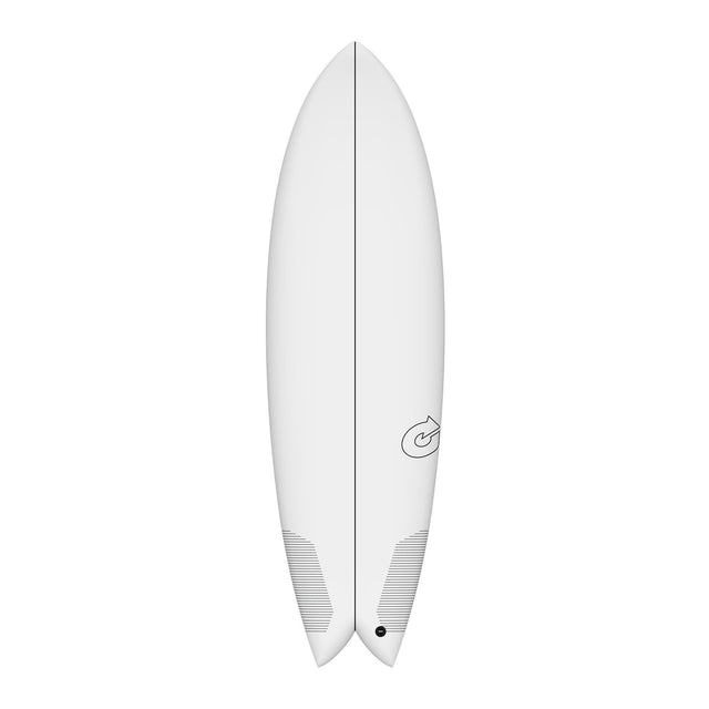 Torq TEC BigBoy Fish Surfboard, weiß, Fischform mit Twin-Fins, Frontalansicht