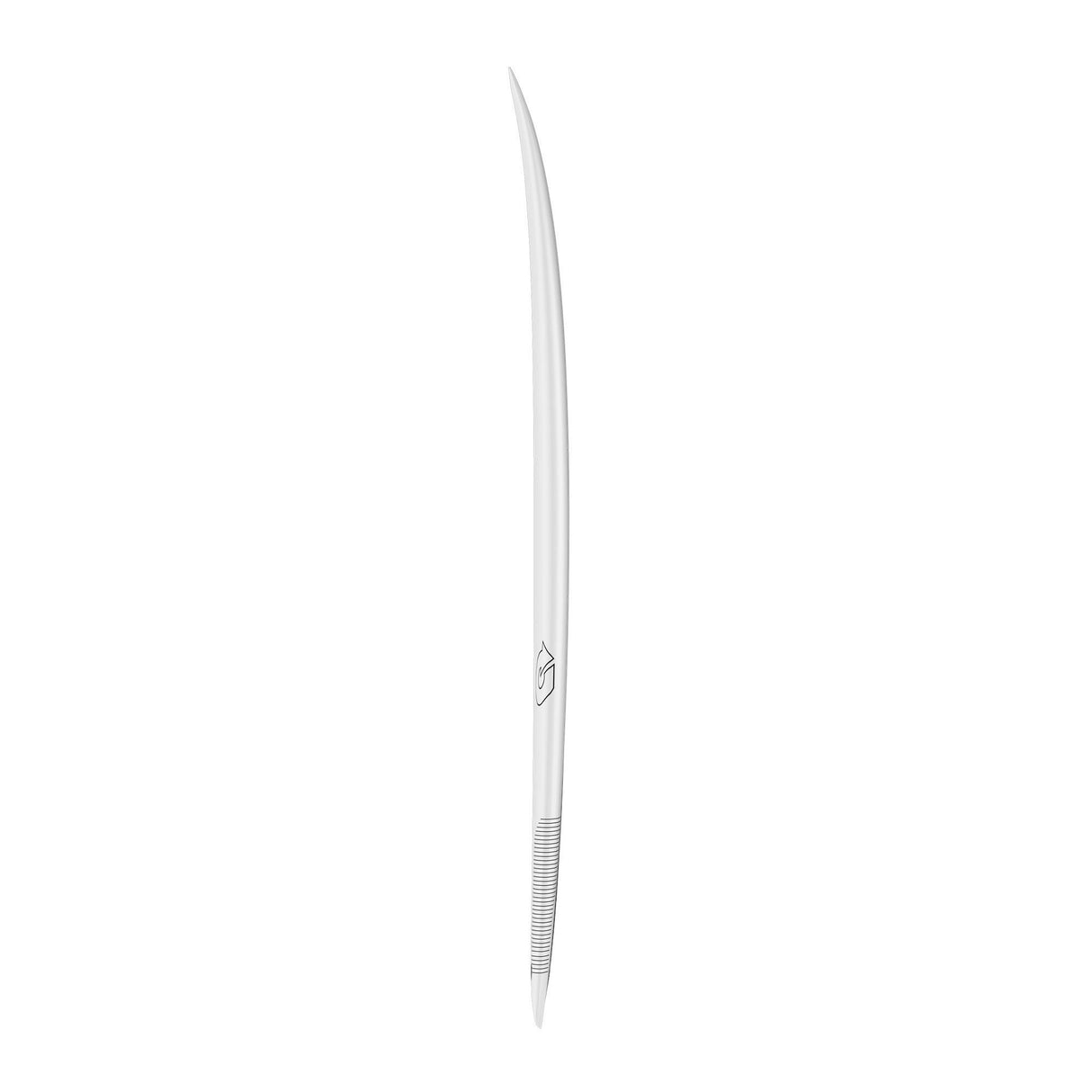 Torq TEC BigBoy Fish Surfboard, weiß, Fischform, seitliche Ansicht mit spitzem Bug und Heck