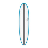 Torq TEC Volume Plus V Plus Surfboard, weiß mit blauer Kante und schwarzem Stringer, Draufsicht