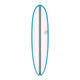 Torq TEC Volume Plus V Plus Surfboard mit blauem Rail und weißem Deck, Draufsicht