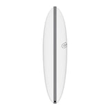 Torq TEC Chopper Surfboard, weiß mit schwarzem Stringer, Draufsicht auf ovales Design