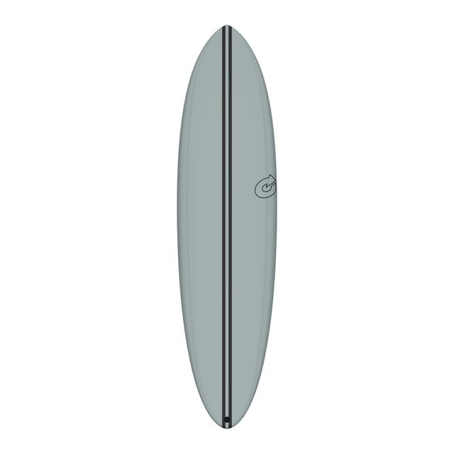 Torq TEC Chopper Surfboard, grau, Draufsicht, schwarzer Mittelstreifen und Logo sichtbar