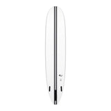 Torq TEC The Don Surfboard, weiß mit schwarzem Mittelstreifen, Draufsicht, Fiberglas-Konstruktion