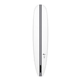 Torq TEC The Horseshoe Surfboard, weißes Fiberglas mit schwarzem Mittelstreifen, Draufsicht