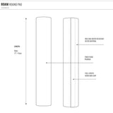 ROAM Dachauflage Surfboard Rund, technische Zeichnung mit Maßangaben, Schaumstoffpolsterung und wasserabweisendem Material, Draufsicht und Seitenansicht