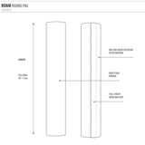 ROAM Dachauflage Surfboard Rund mit wasser- und wachsresistentem Material, Schaumpolsterung und Haken-Schlaufensystem, technische Schemazeichnung