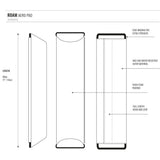 ROAM Dachauflage Surfboard Flach, technische Skizze mit Abmessungen, Schaumstoffpolsterung und Befestigungssystem