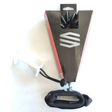 Sniper Bodyboard Spiral Wrist Leash schwarz mit weißem Verschluss, Draufsicht auf Verpackung und Produkt