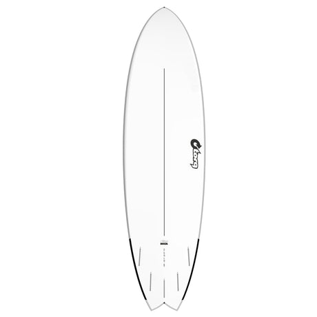 Torq Softboard EVA Mod Fish weiß, Draufsicht, mit schwarzem Torq-Logo und charakteristischer Fish-Tail-Form