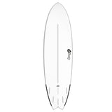 Torq Softboard EVA Mod Fish, weiß, Draufsicht, Fischform mit schwarzen Finnen und Torq-Logo