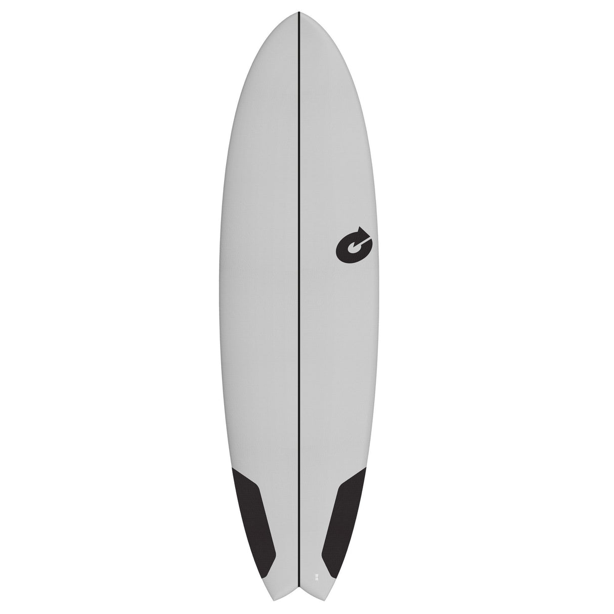 Torq Softboard EVA Mod Fish grau mit schwarzem Fin Logo und Tail Pads, Draufsicht