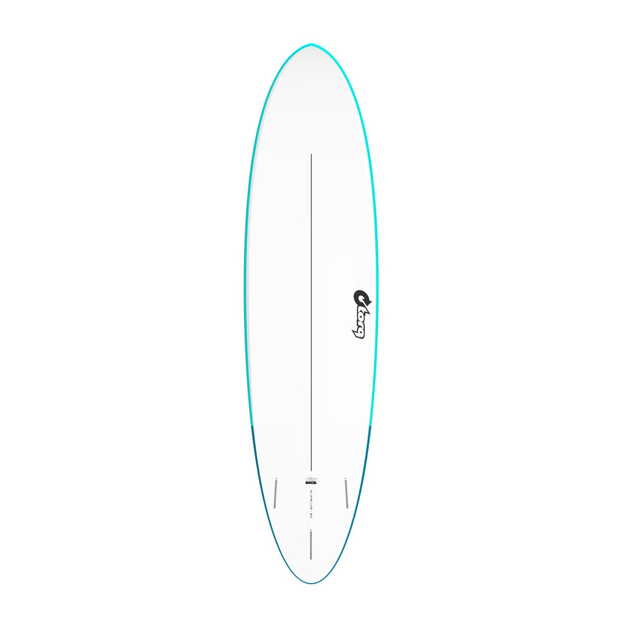 Torq Softboard EVA MOD Fun mit türkisem Rail und weißem Deck, Draufsicht