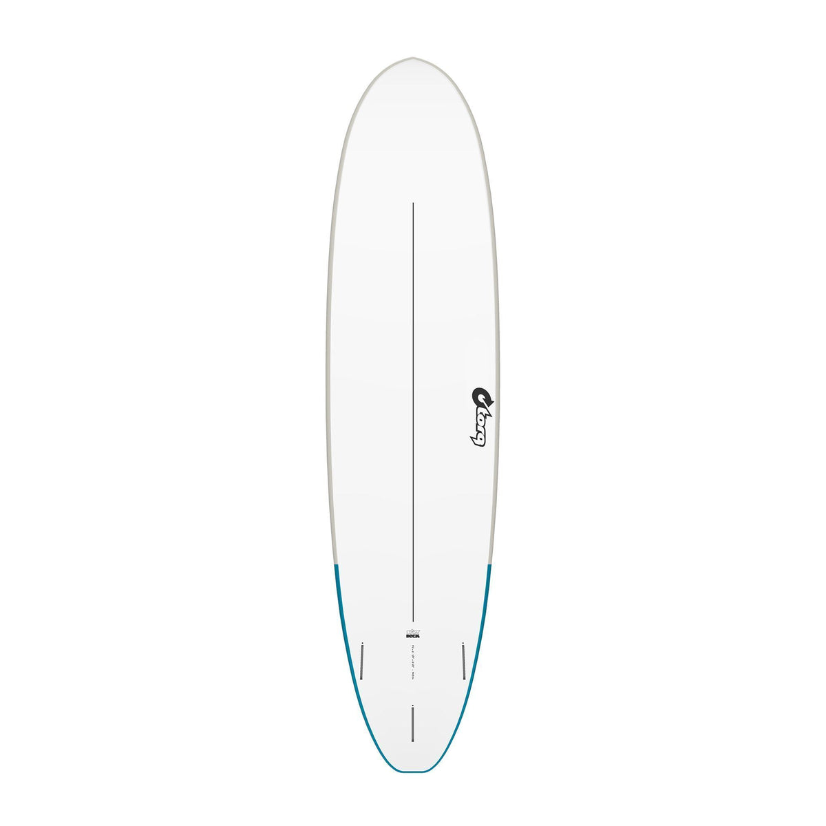 Torq Softboard EVA V+ MOD Fun Surfboard, weiß mit blauem Tail, Draufsicht