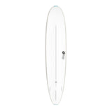 Torq Softboard EVA Longboard in Weiß mit blauem Rail, Draufsicht auf das komplette Board