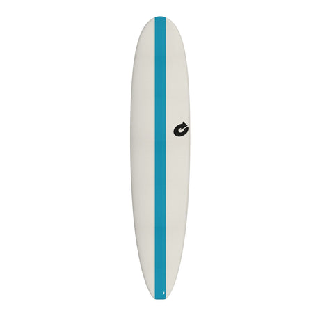 Torq Softboard EVA Longboard in Weiß mit Blauem Mittelstreifen, Draufsicht