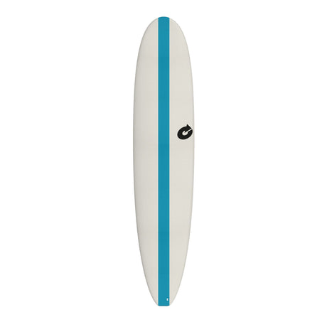 Torq Softboard EVA Longboard in Weiß mit Blauem Mittelstreifen, Draufsicht