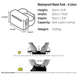OverBoard wasserdichte Hüfttasche LIGHT schwarz, 4 Liter, mit Rollverschluss und Clip-Verschluss, Produktansicht und Verschlussanleitung