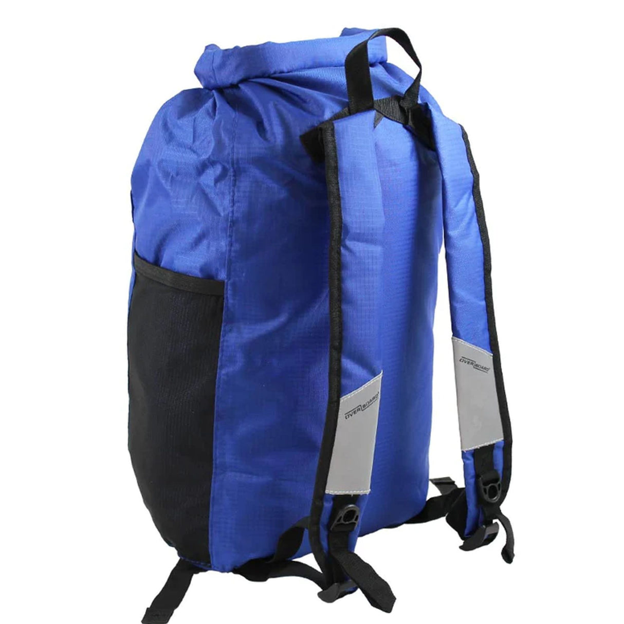 OverBoard wasserdicht Platzspar Rucksack blau mit schwarzen Details, Rollverschluss, Frontalansicht