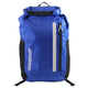 OverBoard wasserdichter Platzspar Rucksack in Blau mit schwarzen Schultergurten, Frontalansicht