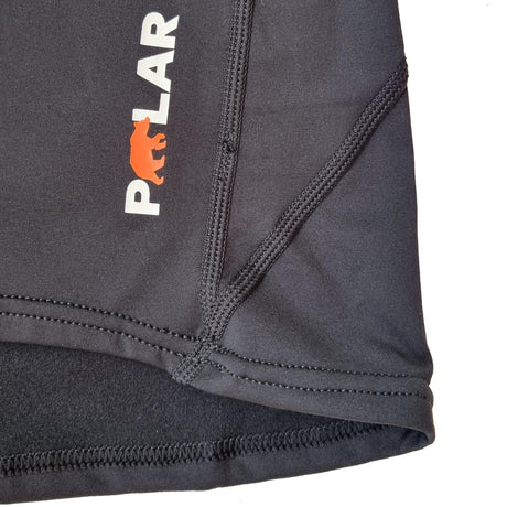 MDNS Polar Prime Neopren Haubenweste grau mit orange Logo, Detailansicht Reißverschluss und Nähte