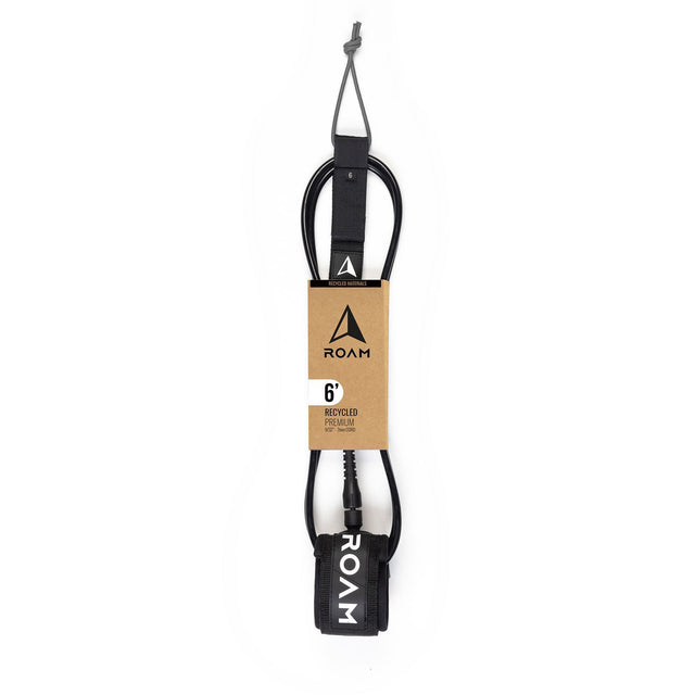 Roam Surfboard ECO Leash Recycelt, 6 Zoll, schwarzes Neopren-Verbindungsseil mit Manschetten und Verpackung aus recyceltem Material