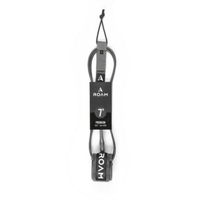 Roam Surfboard Leash Premium, grau, 7 Fuß, mit Manschetten und Branding-Label, Draufsicht