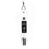 Roam Surfboard Leash Premium 7 Fuß weiß mit schwarzem Branding und Verschluss, Frontansicht