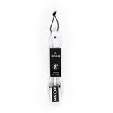 Roam Surfboard Leash Premium 8' weiß-schwarz mit Neopren-Manschette, Frontalansicht der komplett ausgerollten Leine