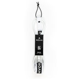 Roam Surfboard Leash Premium Knie weiß 9 Fuß mit schwarzem Band und Verbindungselementen, Frontalansicht