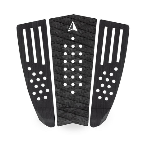 Roam Footpad Deck Grip Traction Comp Pad, schwarzes dreiteiliges Griffpad mit weißen Noppen und Linien, Draufsicht