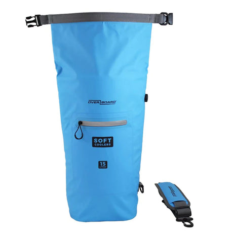 OverBoard Soft Cooler Bag in Blau, wasserdichte Kühltasche mit Tragegurt und Reißverschlusstasche, 15 Liter