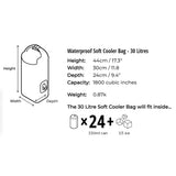 OverBoard Soft Cooler Bag 30 Liter, wasserdicht, weiß, mit Maßangaben und Fassungsvermögen-Details