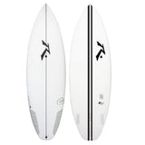 Rusty TEC SD Shortboard Surfbrett weiß, Draufsicht und Unterseite mit schwarzem Stripe und Logo