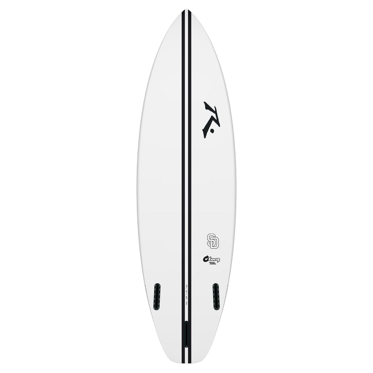 Rusty TEC SD Shortboard Surfboard Weiß mit schwarzem Streifen Draufsicht