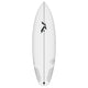 Rusty TEC SD Shortboard, weißes Surfbrett mit schwarzem Logo, Draufsicht, Kunstharz-Konstruktion