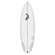 Rusty TEC SD Shortboard, weißes Surfbrett mit schwarzem Logo, Draufsicht, Kunstharz-Konstruktion