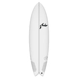 Rusty TEC Moby Fish Quad Surfboard, weiß, Fischform, Draufsicht